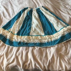 Chic Teal and Cream A-Line Skirt